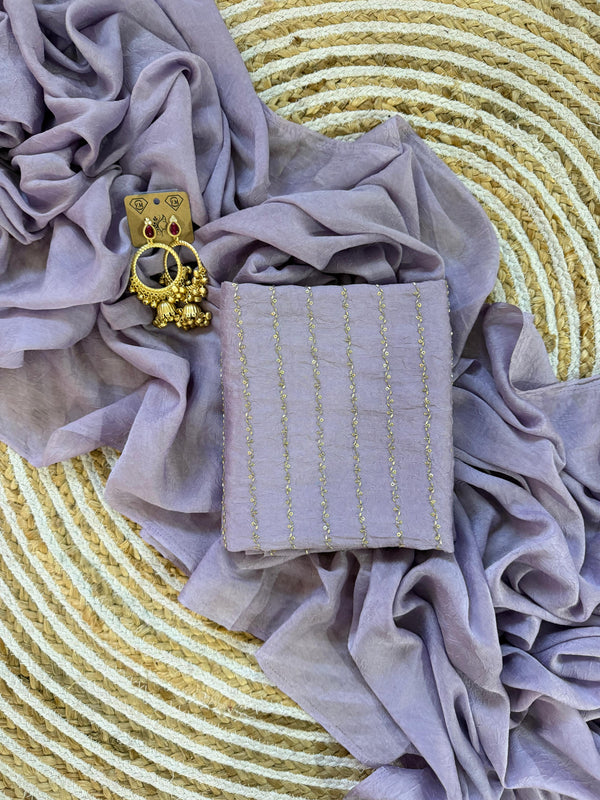 Lavendar Rangoli Crush Saree with Sequin Bits Blouse | RD VIAANA