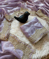 Lavendar Satin Saree with Gold Embroidery & Pearl Work Border | RD KAVITA