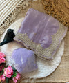 Lavendar Satin Saree with Gold Embroidery & Pearl Work Border | RD KAVITA