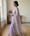 Lavendar Satin Saree with Gold Embroidery & Pearl Work Border | RD KAVITA