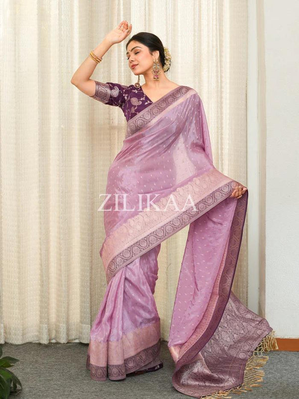 Lavender Banarasi Silk Saree | Ethnic Wear for Women detail view
