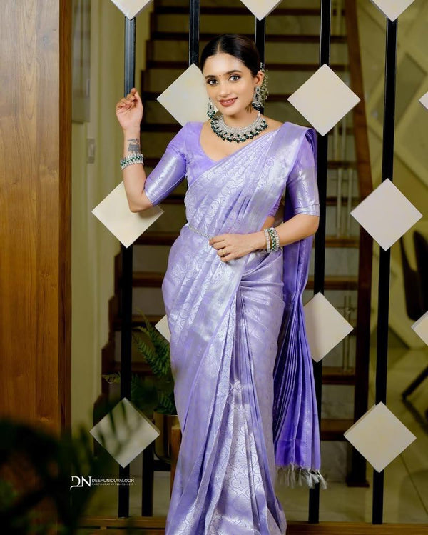 Lavender Banarasi Silk Saree | Festival & Ceremony Wear