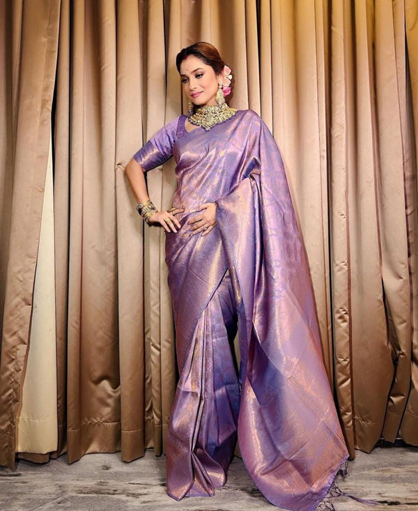 Lavender Banarasi Silk Saree | Festival & Ceremony Wear