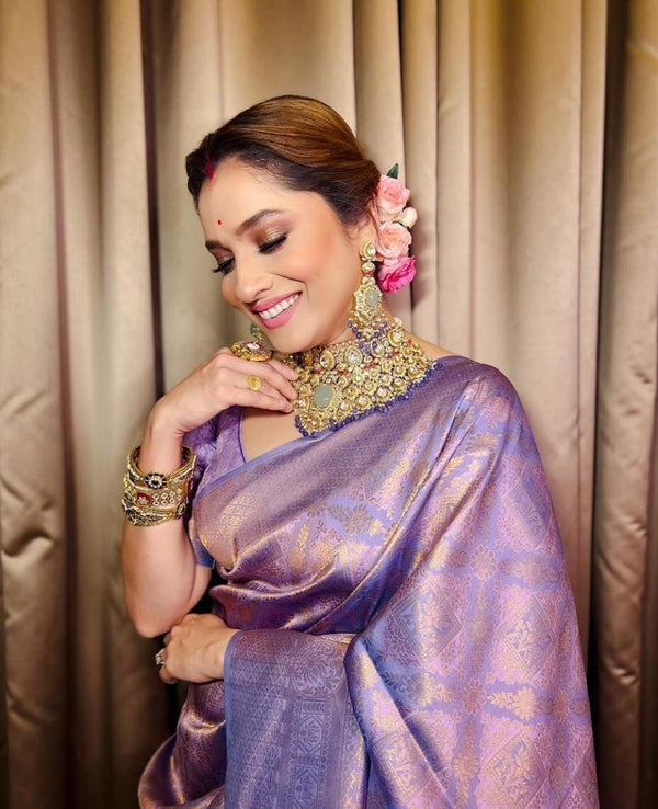 Lavender Banarasi Silk Saree | Festival & Ceremony Wear