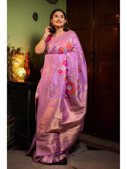 Lavender Banarasi Silk Saree | Festive & Party Wear