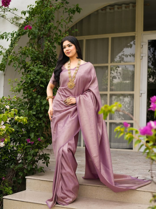 Lavender Banarasi Silk Saree | Traditional Zari Weave