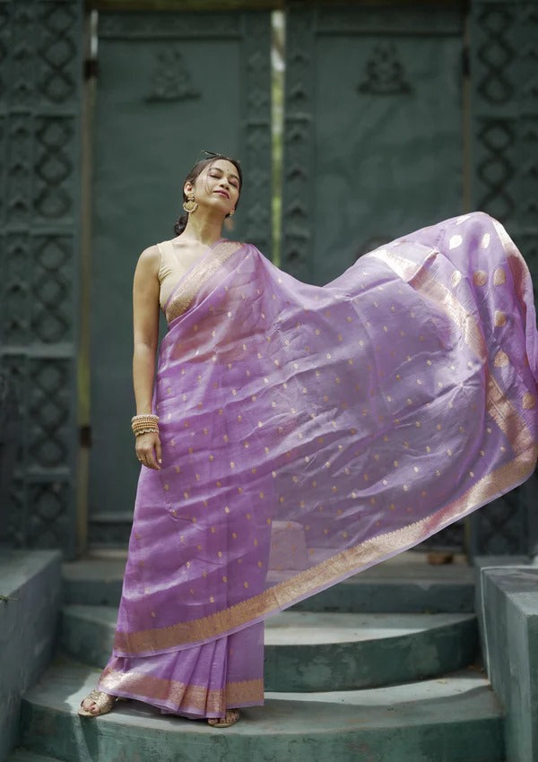 Lavender Cotton Saree | Ethnic Wear for Women detail view