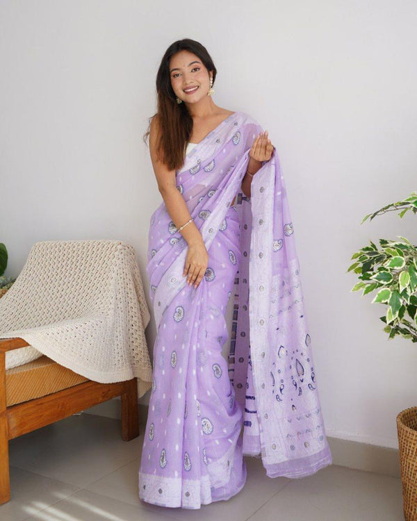 Lavender Cotton Saree | Ethnic Wear for Women detail view