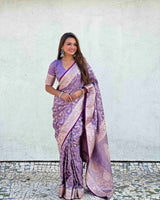 Lavender Jacquard Silk Saree | Wedding & Reception Wear