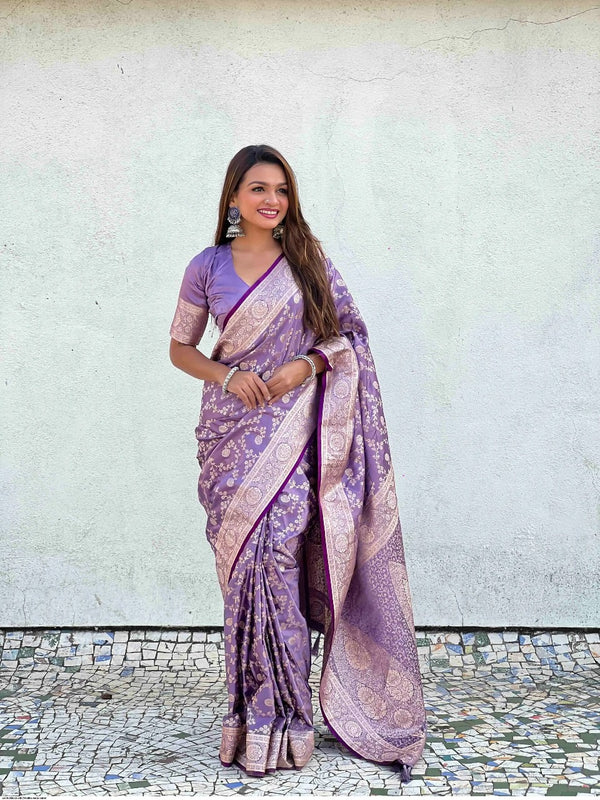Lavender Jacquard Silk Saree | Wedding & Reception Wear detail view