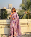 Lavender Jacquard Silk Saree | Wedding & Reception Wear
