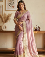 Lavender Moss Satin Saree with Maharani Big Border | RD PRIYA