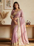 Lavender Moss Satin Saree with Maharani Big Border | RD PRIYA