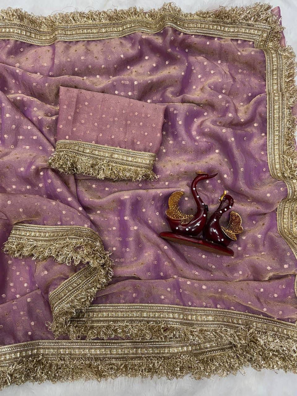 Lavender Moss Satin Saree with Maharani Big Border | RD PRIYA