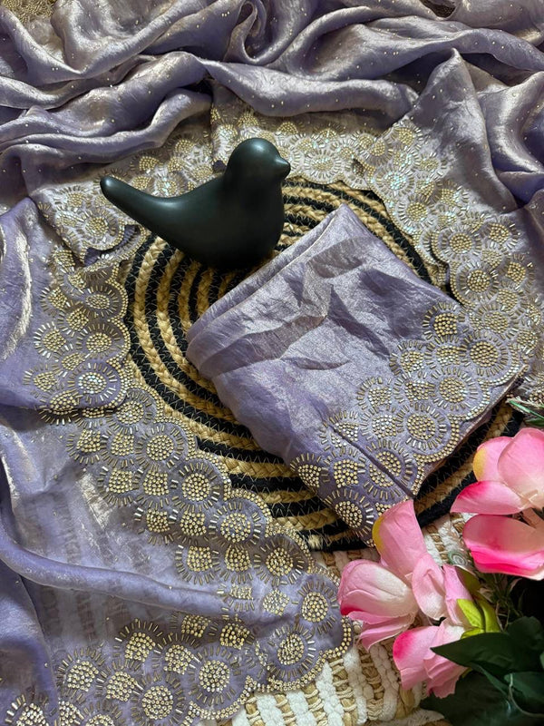 Lavender Space Silk Jarkan Work Saree for Wedding & Party | RD TAMANAH