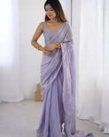 Lavender Space Silk Sequin Embroidery Saree for Party Wear | RD KAVYA