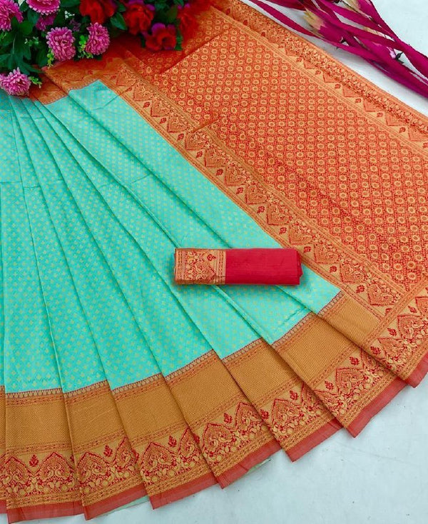 Light Blue Banarasi Silk Saree | Festival & Ceremony Wear