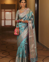 Light Blue Banarasi Silk Saree | Festive & Party Wear