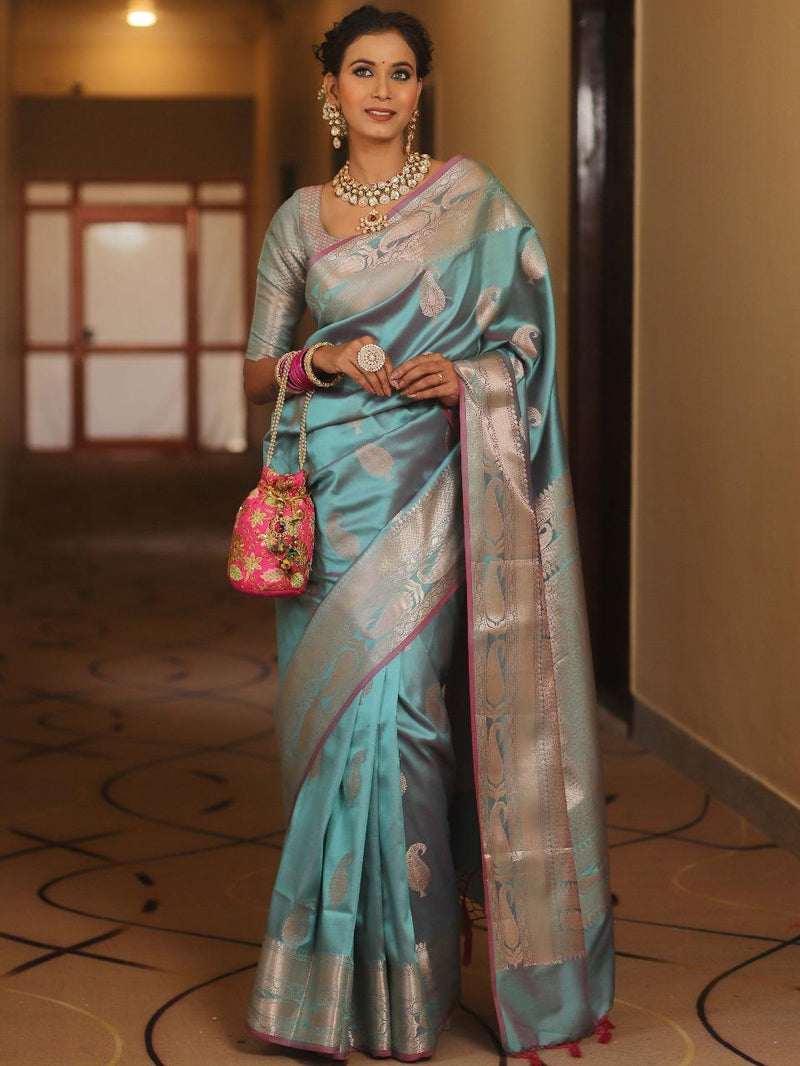 Light Blue Banarasi Silk Saree | Festive & Party Wear