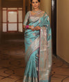 Light Blue Banarasi Silk Saree | Festive & Party Wear