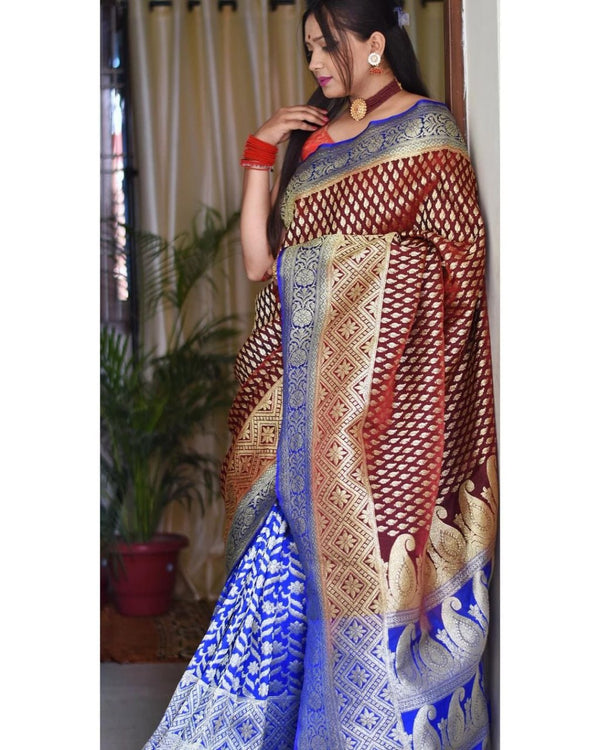 Light Blue Jacquard Silk Saree | Wedding & Reception Wear