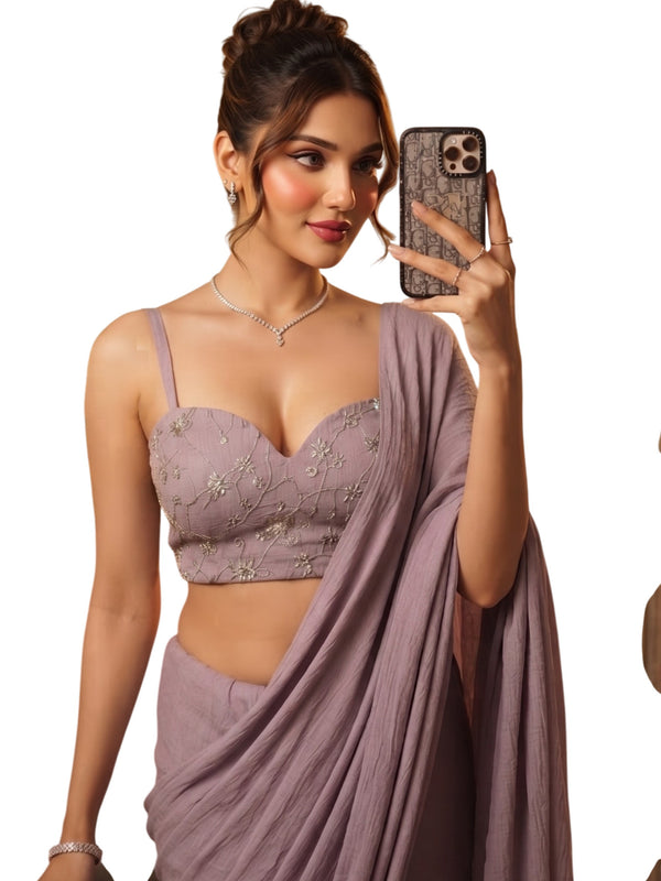 Light Dusty Lavender Bollywood Designer Saree | Party & Festive Wear detail view