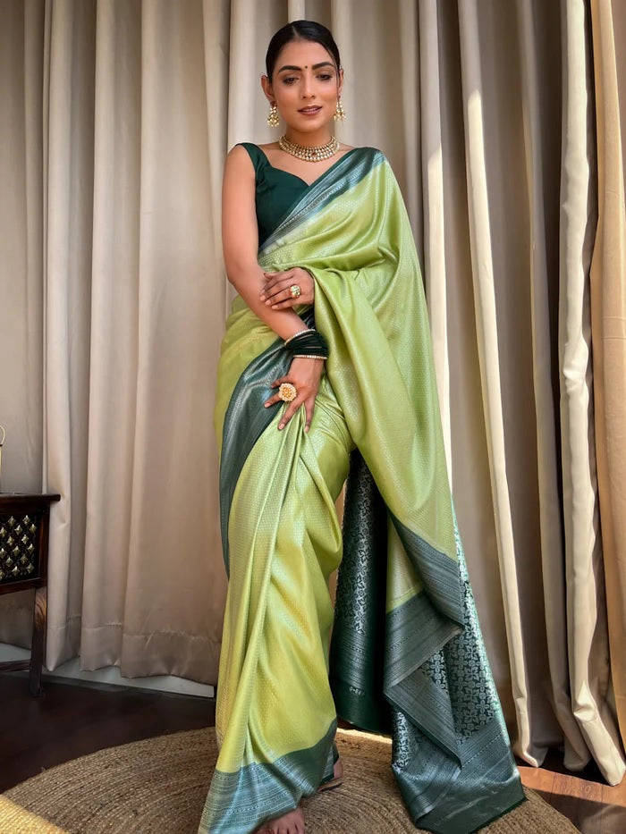 Light Green Banarasi Silk Saree | Festival & Ceremony Wear