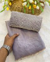 Light Lavendar Satin Bollywood Saree with Moti Work Designer Blouse | RD DIVISHA