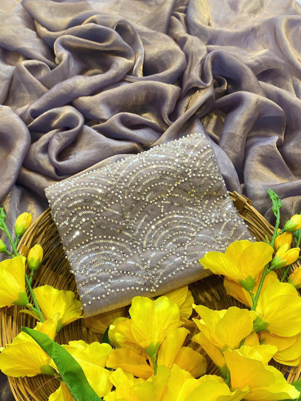 Light Lavendar Satin Bollywood Saree with Moti Work Designer Blouse | RD DIVISHA