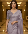Light Lavendar Satin Bollywood Saree with Moti Work Designer Blouse | RD DIVISHA