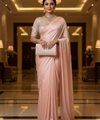 Light Peach Satin Bollywood Saree with Moti Work Designer Blouse | RD DIVISHA