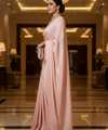Light Peach Satin Bollywood Saree with Moti Work Designer Blouse | RD DIVISHA