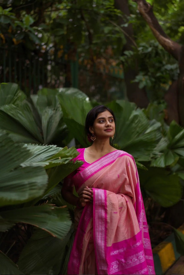 Light Pink Banarasi Silk Saree | Wedding & Festive Wear detail view
