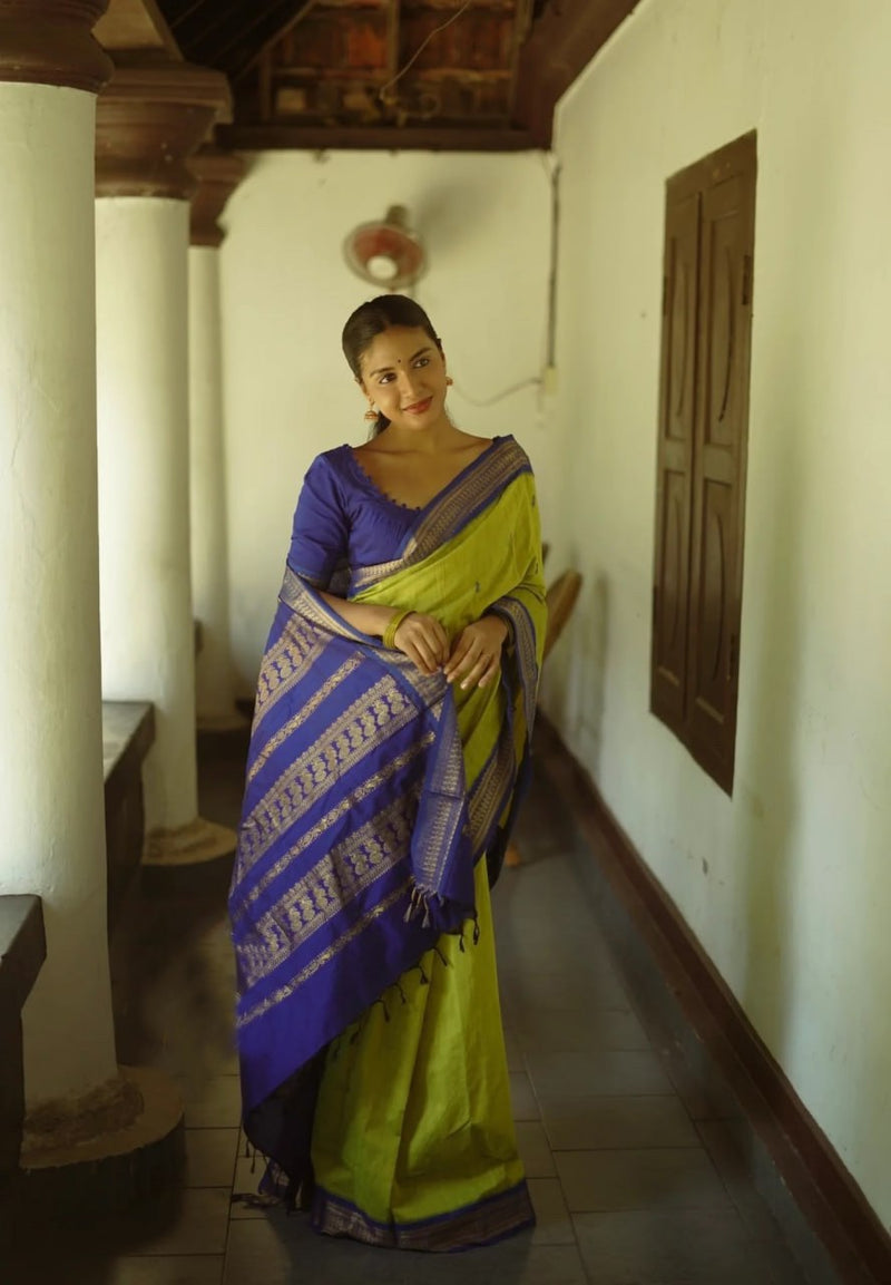 Lime Green Banarasi Silk Saree | Wedding & Festive Wear