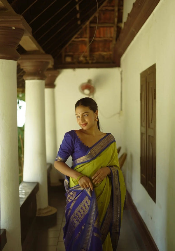 Lime Green Banarasi Silk Saree | Wedding & Festive Wear