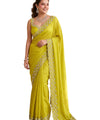 Lime Green Satin Saree with Zari Weaving & Siroski Border | RD TANISHKA