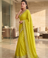 Lime Green Satin Saree with Zari Weaving & Siroski Border | RD TANISHKA