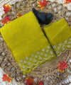 Lime Green Satin Saree with Zari Weaving & Siroski Border | RD TANISHKA