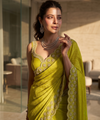 Lime Green Satin Saree with Zari Weaving & Siroski Border | RD TANISHKA
