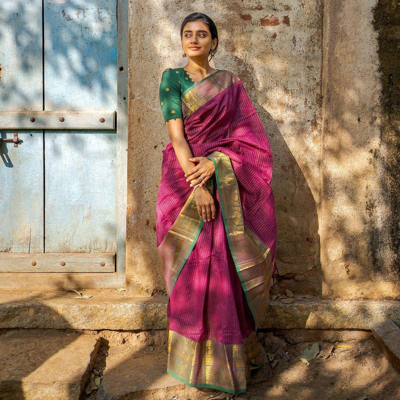 Magenta Banarasi Silk Saree | Traditional Zari Weave