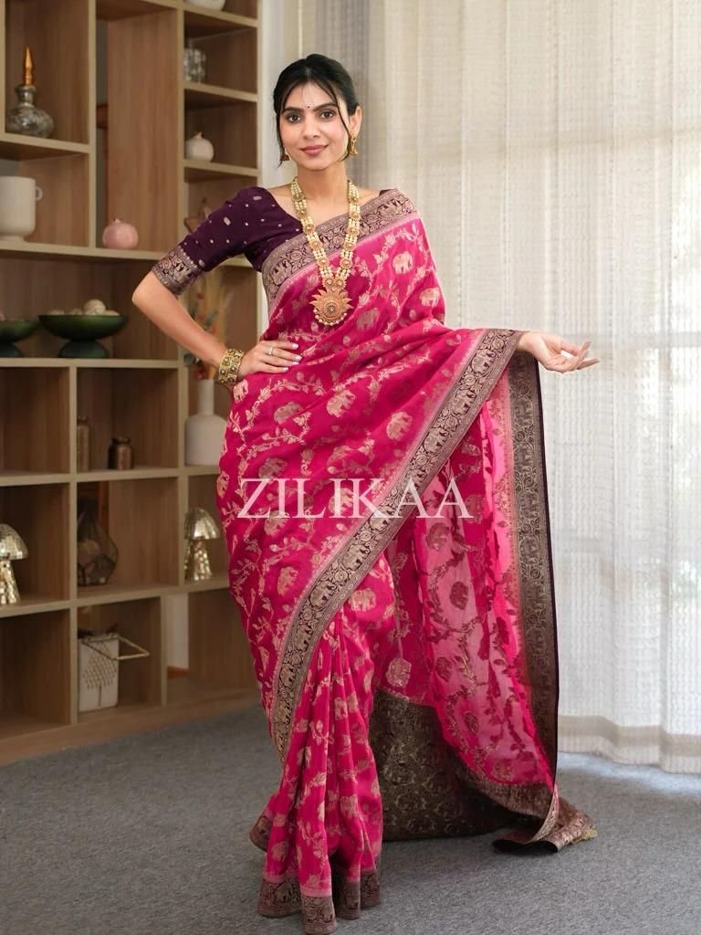 Magenta Pink Banarasi Silk Saree | Festival & Ceremony Wear