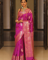 Magenta Pink Banarasi Silk Saree | Festive & Party Wear