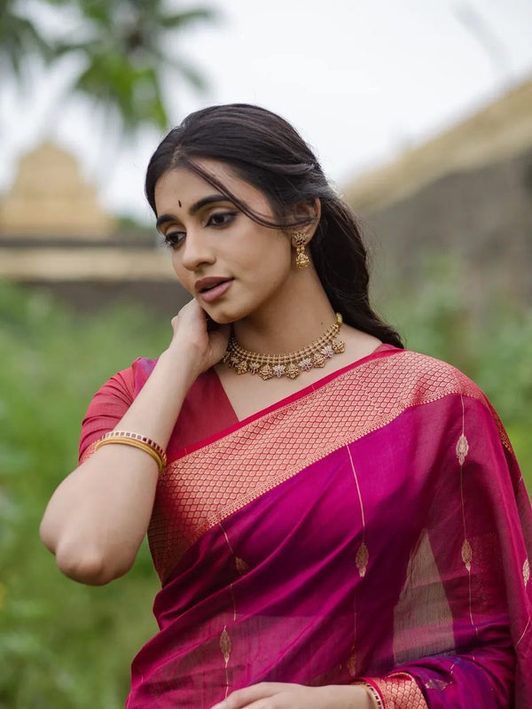 Magenta Pink Cotton Saree | Festival & Ceremony Wear