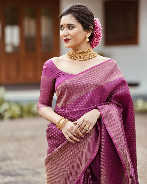 Magenta Pink Jacquard Silk Saree | Bridal & Festive Wear