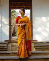 Marigold Yellow Cotton Saree | Comfort Handloom Weave