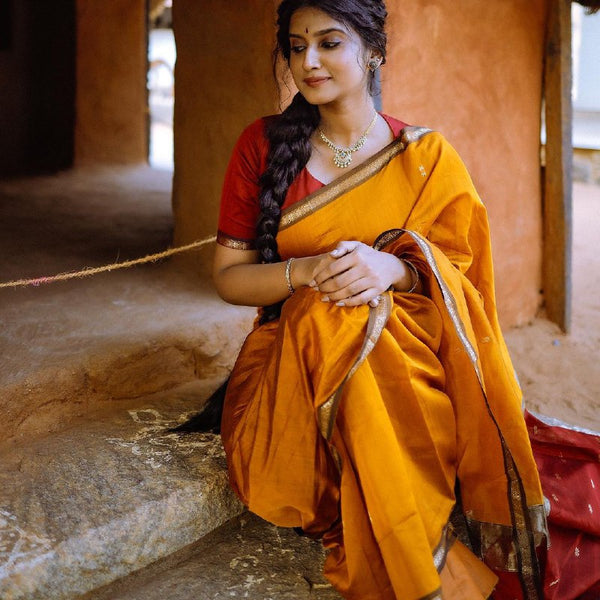 Marigold Yellow Cotton Saree | Comfort Handloom Weave