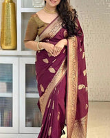 Maroon Banarasi Silk Saree | Bridal & Festive Wear