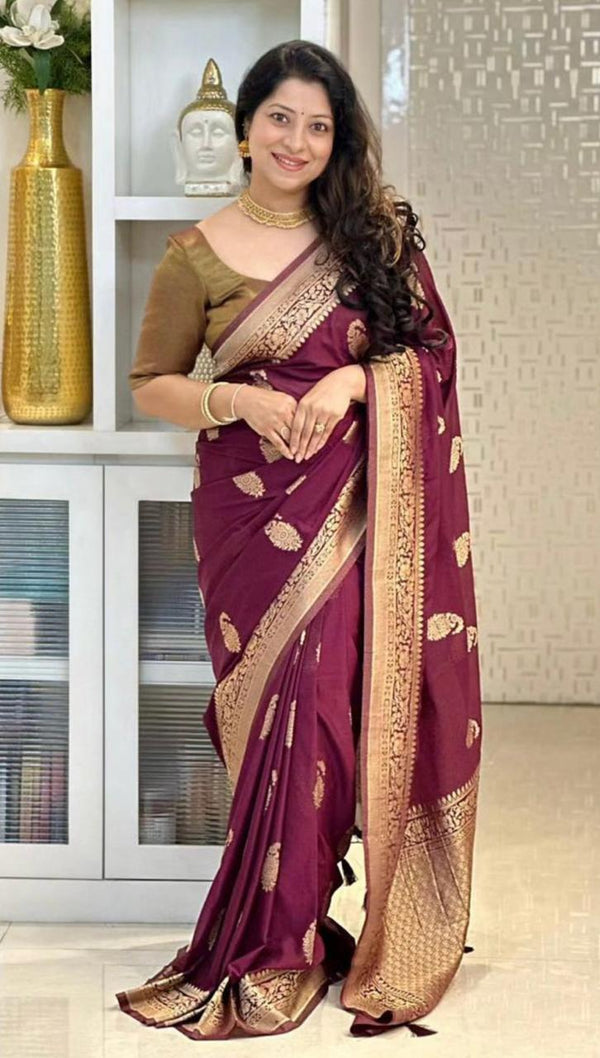 Maroon Banarasi Silk Saree | Bridal & Festive Wear detail view