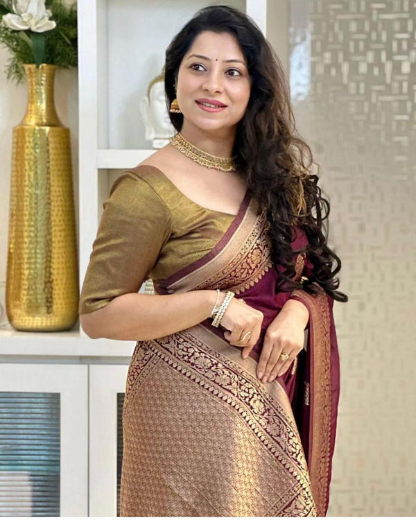 Maroon Banarasi Silk Saree | Bridal & Festive Wear