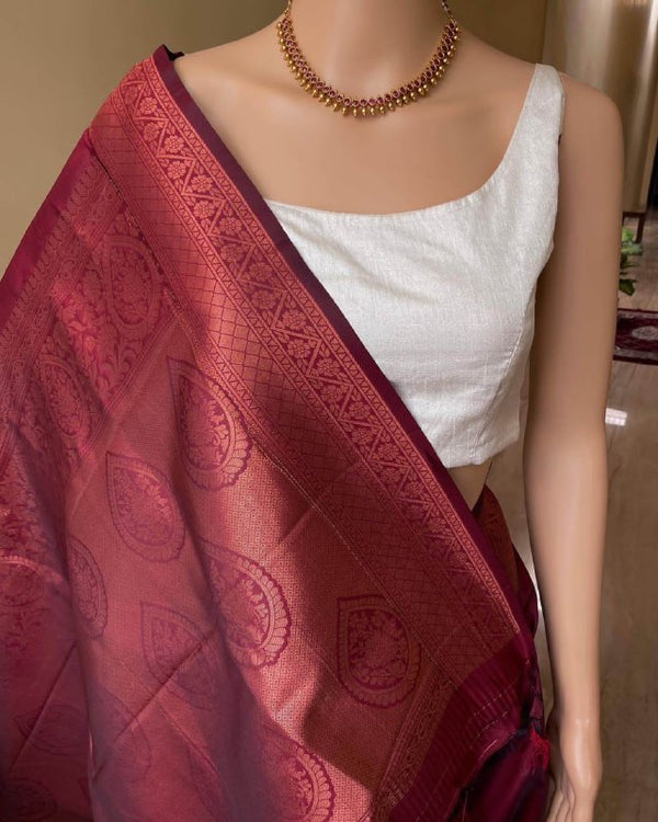 Maroon Banarasi Silk Saree | Bridal & Festive Wear